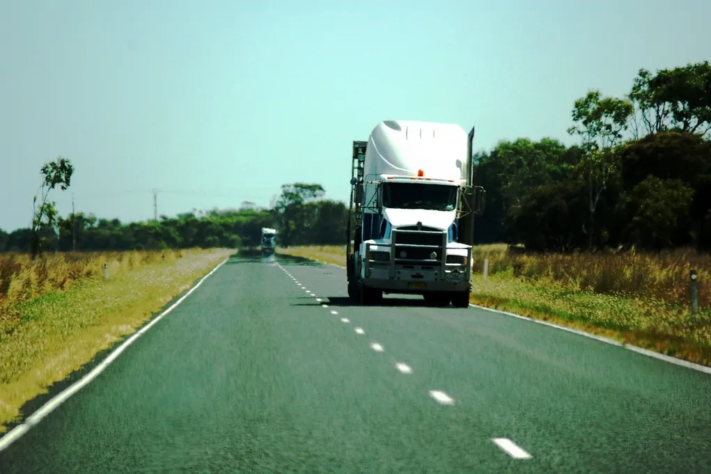 Prime mover truck travelling on a two-lane Australian highway